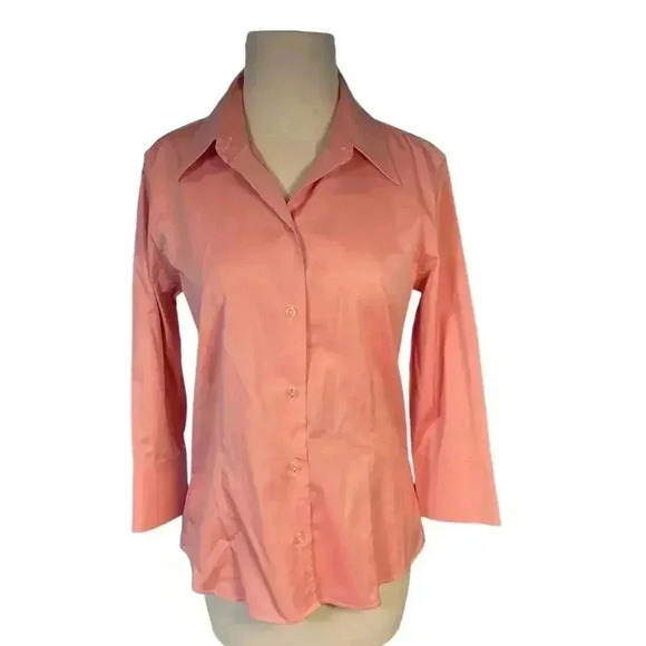 Eddie Bauer Salmon Pink 3/4 Sleeve Size Medium Stretch Winkle Resistant - Picture 1 of 11